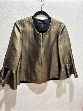 BCBGMAXAZRIA Metallic Bell Sleeve Blouse - Gold